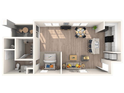 Floor plan for studio, 1 bath, 803 sqft